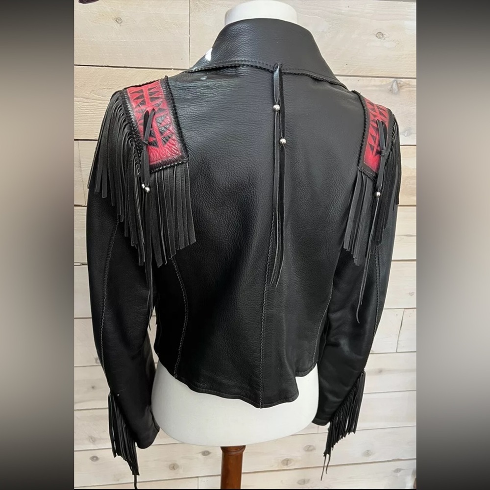 Handmade Wilderness Wayne Nashville Cowboy Leather Jacket Black Fringe sz S - Picture 2 of 12